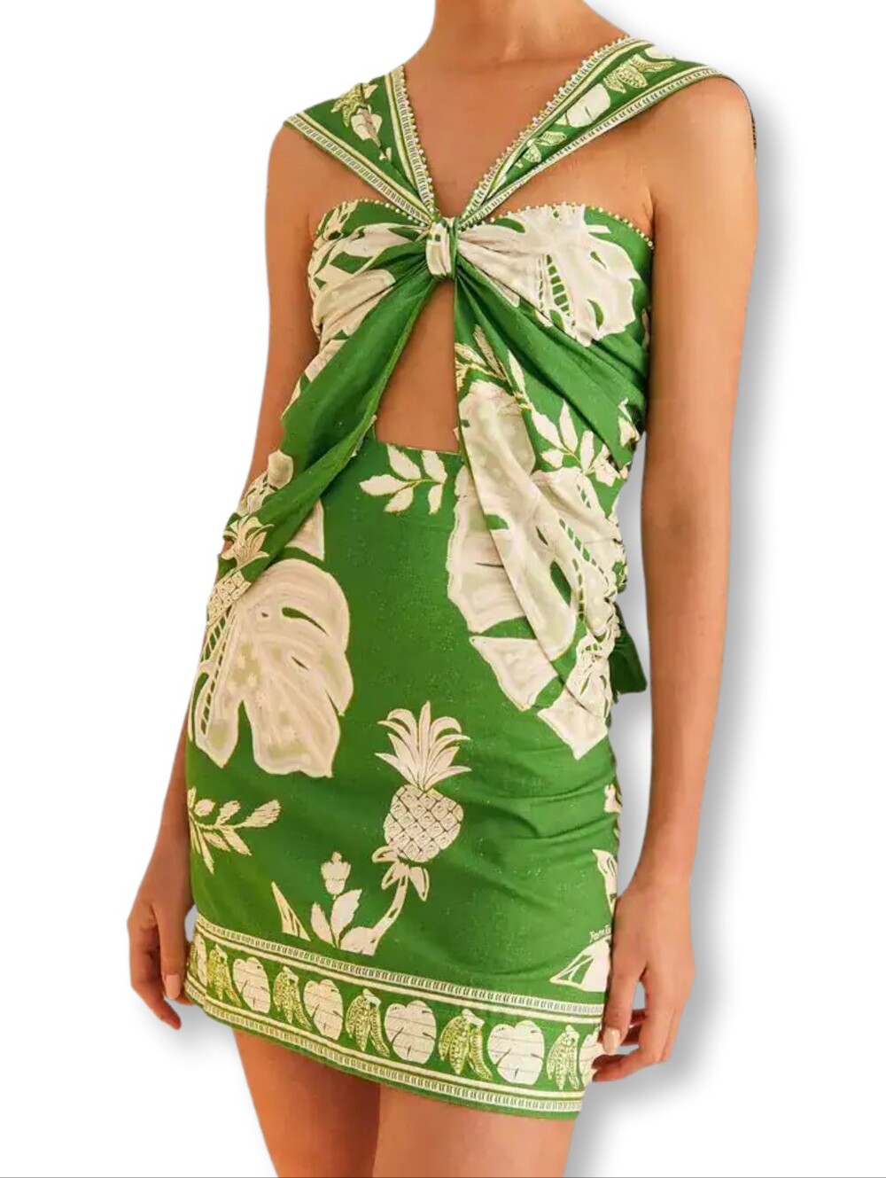 EUC FARM Rio Active Green Lace Monstera Mini Dress Size S Boho Tropical Summer
